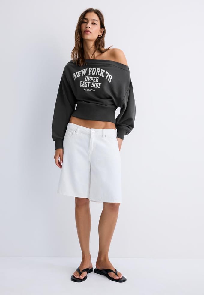 Stradivarius Cropped sweater met boothals  Donkergrijs XL
