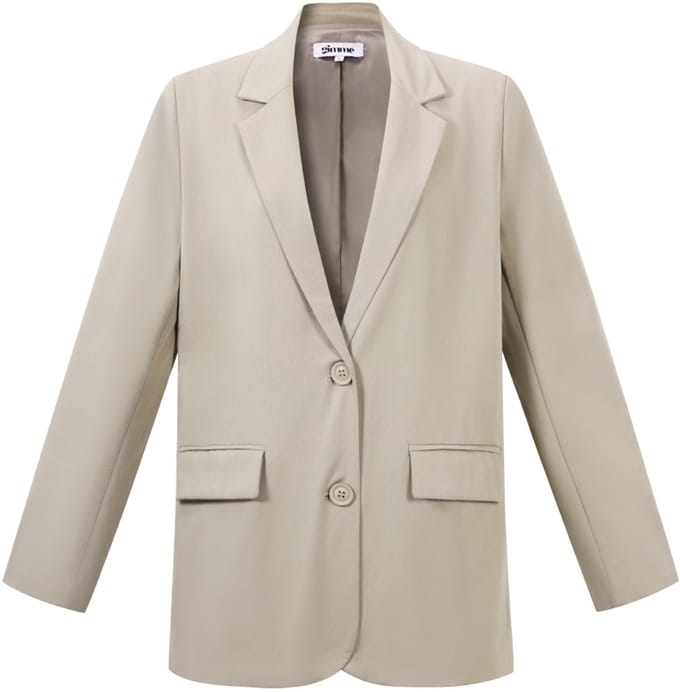 Comfortabele Geweven Polyester Dames Blazer met Letters Grafisch Motief - Kaki - Maat L