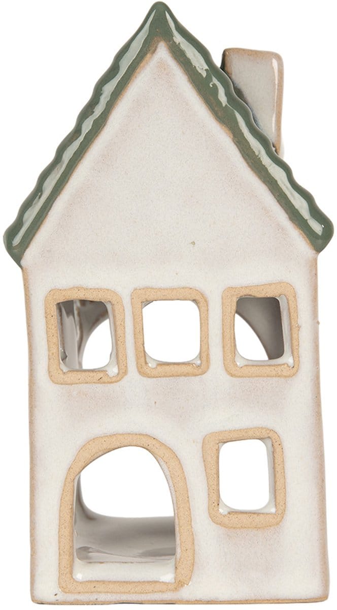 Clayre & Eef Waxinelichthouder Huis 7x7x13 cm Grijs Keramiek