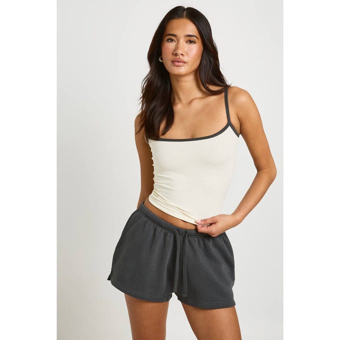 boohoo Dames Contrast Bandjes Cami Top En Sweat Short Set | Ecru | Maat: Large