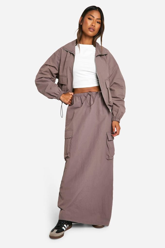 boohoo Dames Cargo Maxi Rok | Mokka | Maat: 36
