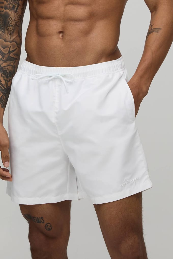 Mid Length BM Autograph Swim Short | White | Size Small