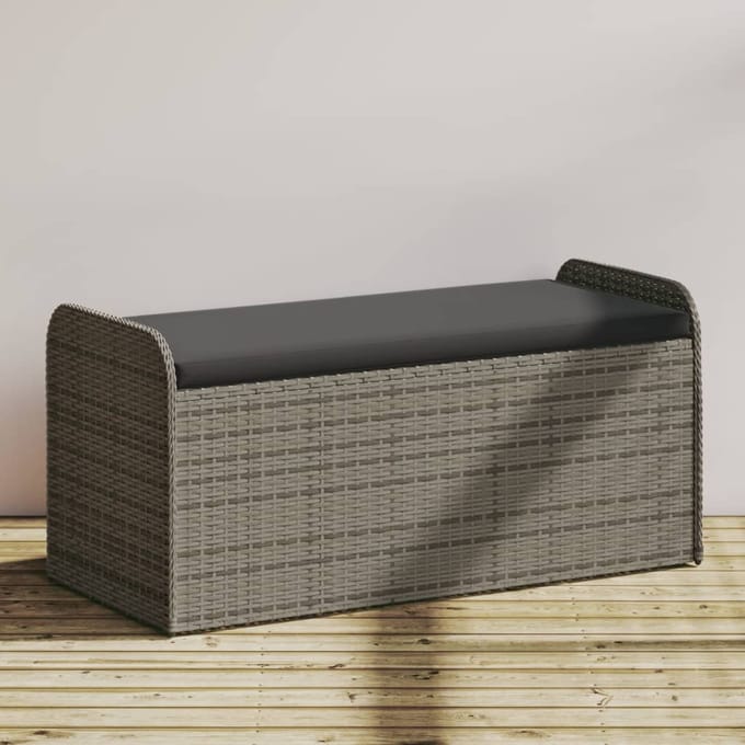 vidaXL - Opbergbankje - met - kussen - 115x51x52 - cm - poly - rattan - grijs