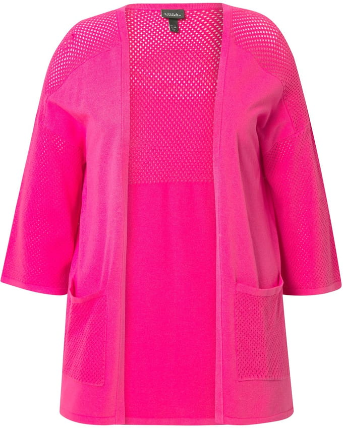Ulla Popken - Dames - Jersey jasje mesh oversized V-hals 3/4-mouwen - Roze - Maat 46+
