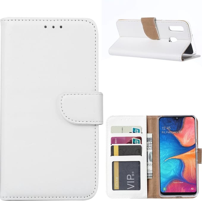 Bookcase Geschikt voor: Samsung Galaxy A20E - Wit - portemonnee hoesje