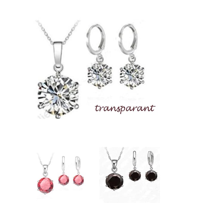 Set: Ketting en oorbellen -strass -rond - transparant