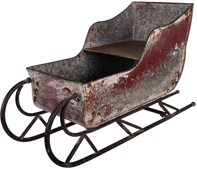 Clayre & Eef Kerstdecoratie Beeld Slee 51x23x30 cm Rood Metaal