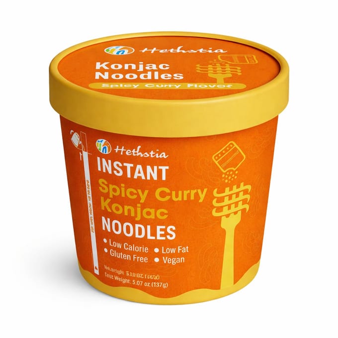 Hethstia | Keto | Instant Konjac Noedels Spicy Curry Soep | Koolhydraatarm | Glutenvrij | 3- Cup