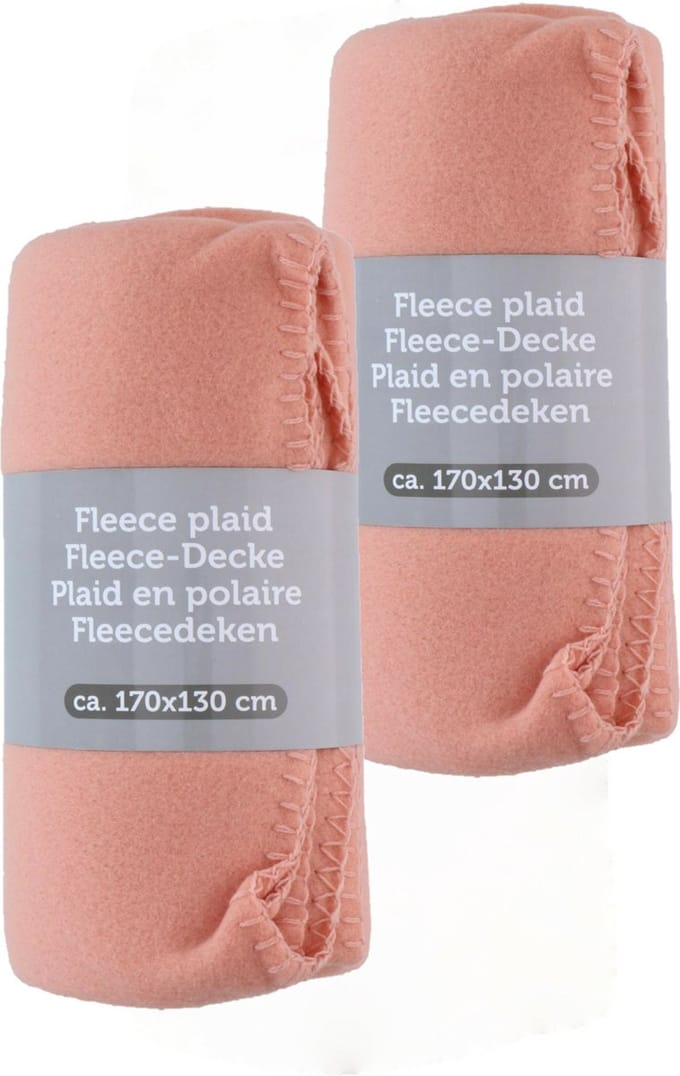 Fleece dekens/plaids - 2x - zalm roze - 170 x 130 cm