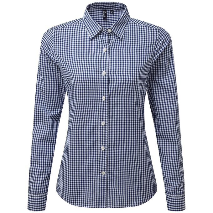 Premier Dames/Dames Maxton Gingham Shirt Met Lange Mouwen (Marine / Wit)