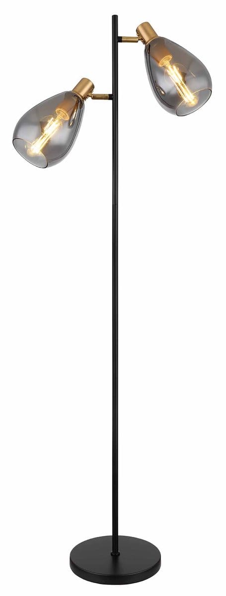 Vloerlamp HUBERTUS Glas 154.0cm Matt zwart | Smoked E14 3-Lichts