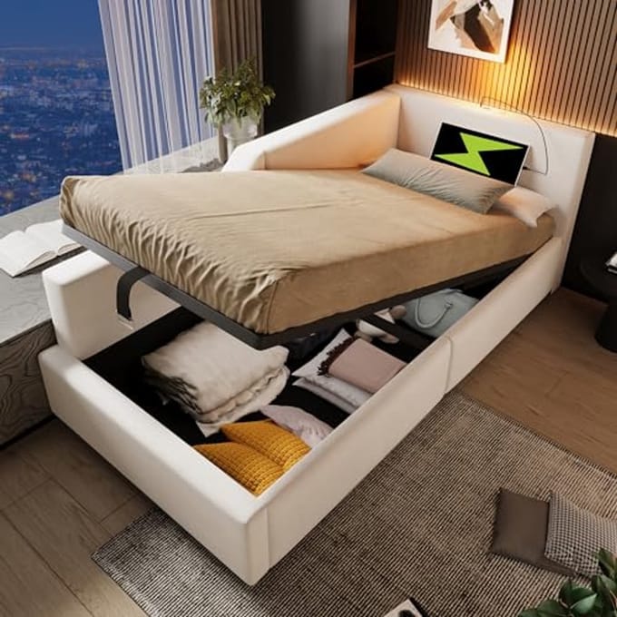 Hoekbankbed met Opslagruimte en Verstelbare Matras 90 x 200 cm