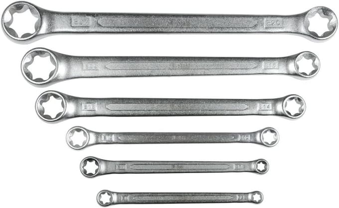 6-delige dubbele ringsleutelset E-profiel E6-E24 voor torx schroeven