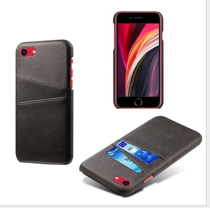 Back Cover met Opbergvakjes + PMMA Screenprotector voor iPhone SE 2020 / SE 2022 _ Zwart