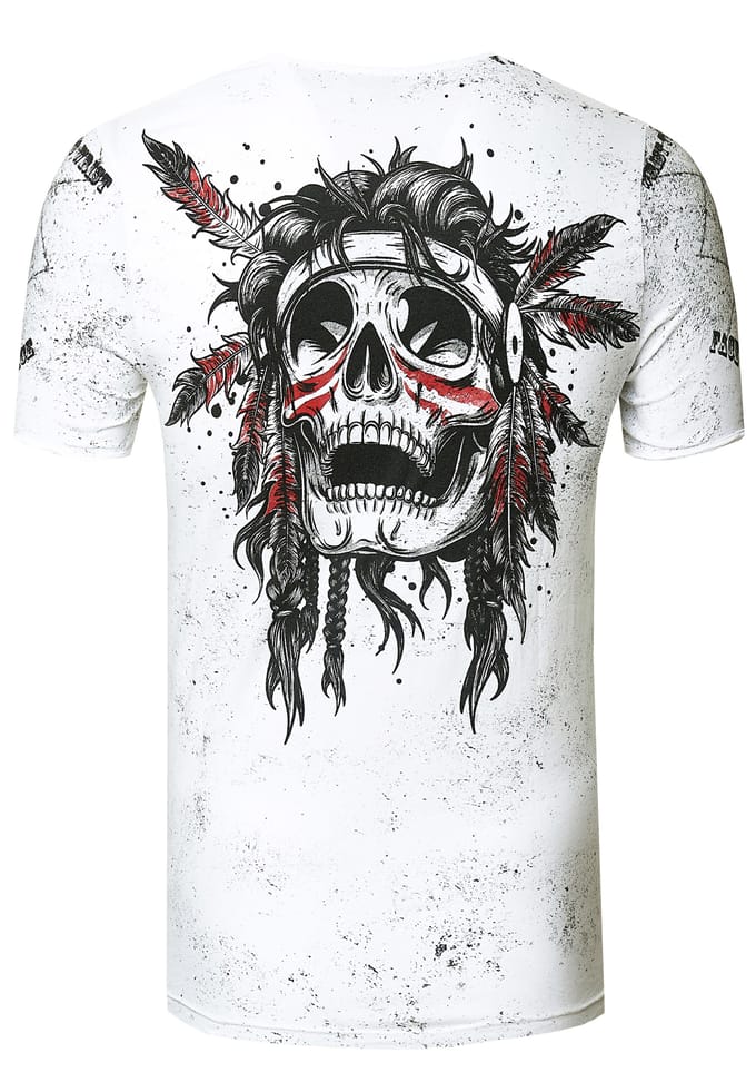 T-shirt met gewassen ronde hals, knoopsluiting en prints