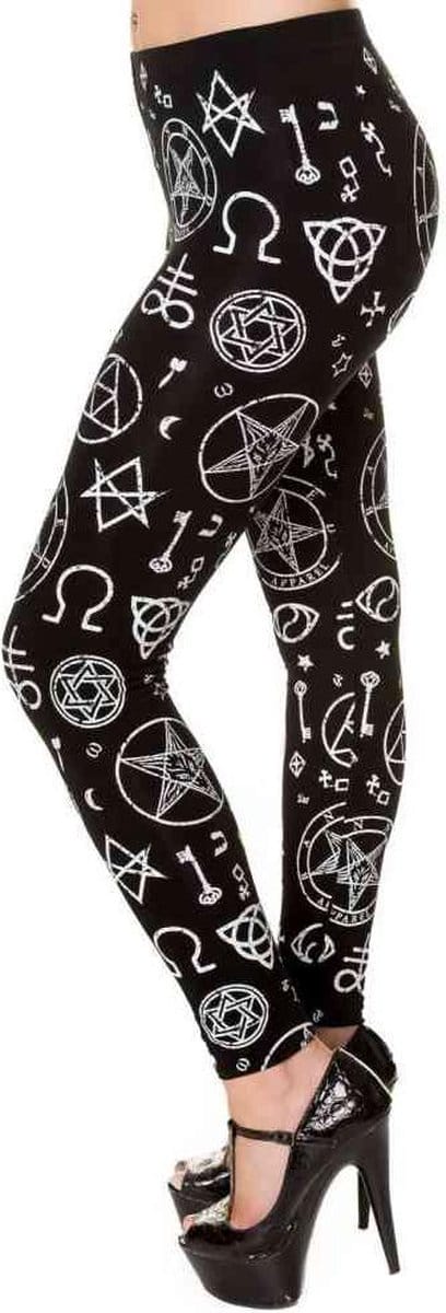 Banned - Pentagram Legging - M - Zwart/Wit