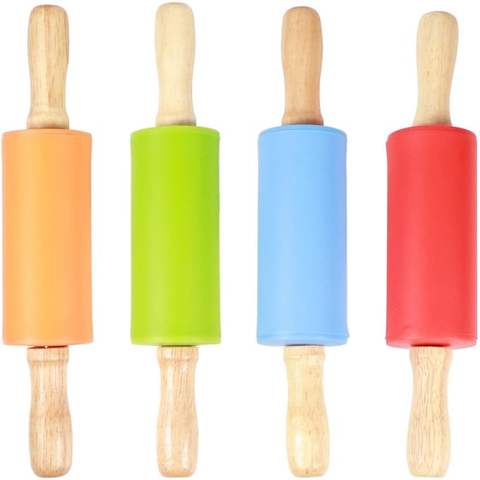 4 STUKS Mini Deegroller Houten Handvat Anti-aanbak Siliconen Deegrollers voor Thuiskeuken Kinderen yellow