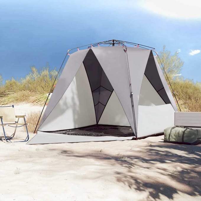 vidaXL - Strandtent - 4-persoons - waterdicht - snelontgrendeling - grijs