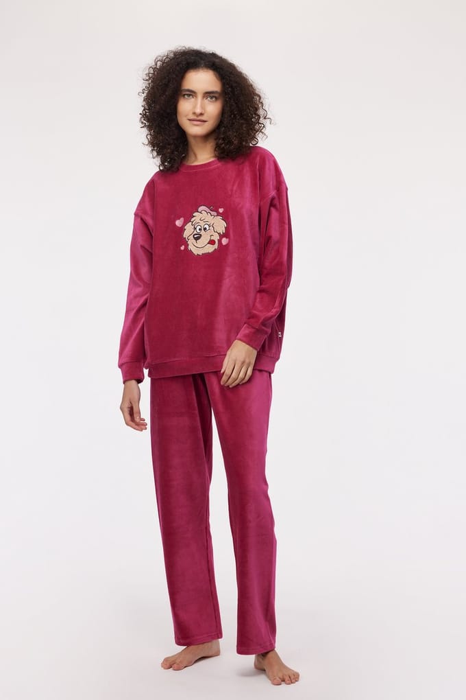 Pyjama Meisjes Woody Vlindermouw Labradoodle - Framboos - maat 140