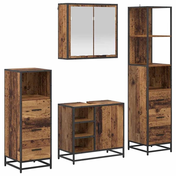 vidaXL - Badkamermeubel - Set - 4 - st - Oud - Hout - 65 - x - 33 - x - 60 - cm - Bewerkt - hout