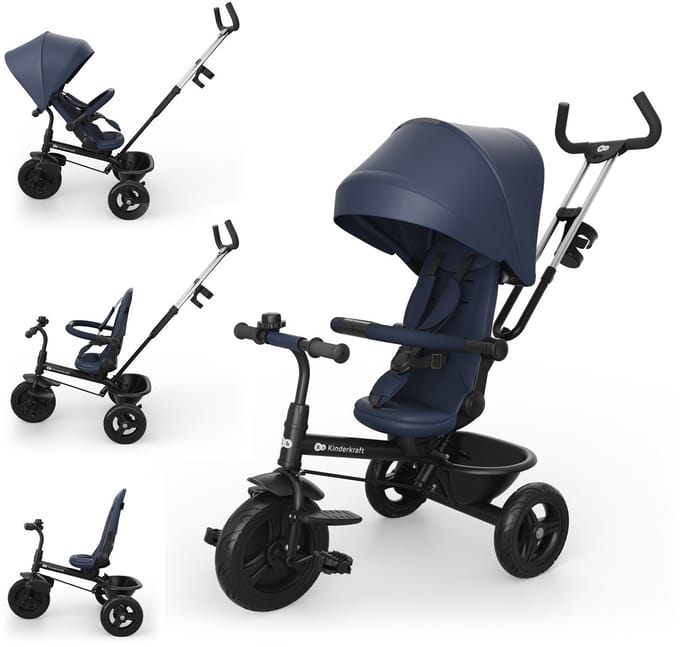 Kinderkraft ASTON 2 PLUS - Driewieler - 6-in-1 - 360° Draaibare Zitting - Navy
