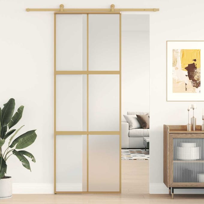 vidaXL - Schuifdeur - 76x205 - cm - mat - ESG-glas - en - aluminium - goudkleurig