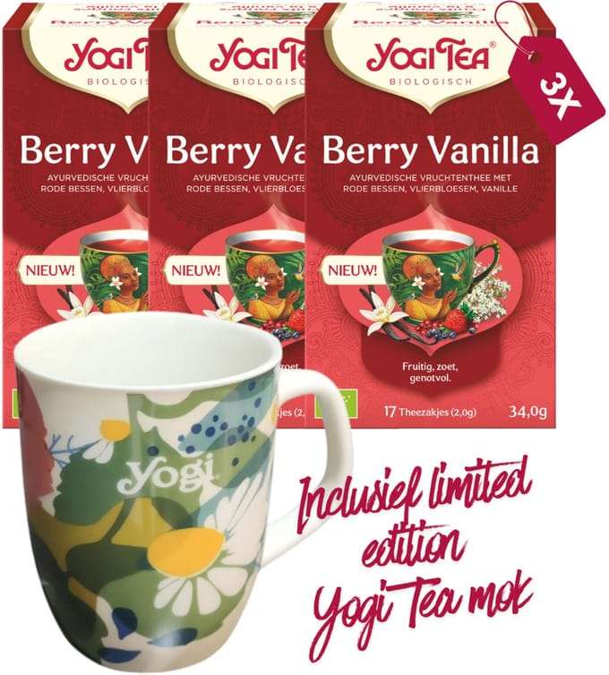 Yogi Tea Berry Vanilla Bio - 3 pakjes - inclusief limited edition Yogi Tea mok
