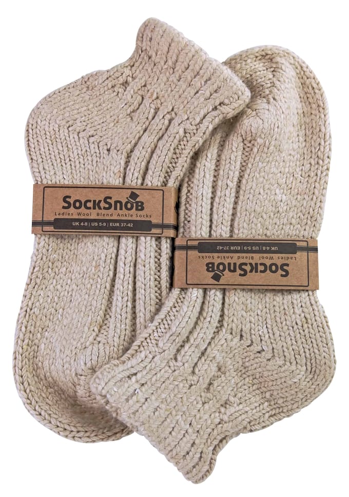 Dames DikkeKnit Wool Blend Enkellaars Sokken - Haver