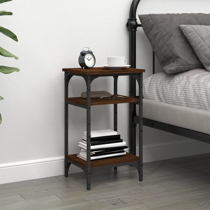 vidaXL - Bijzettafel - 35x30x60 - cm - bewerkt - hout - bruin - eikenkleur
