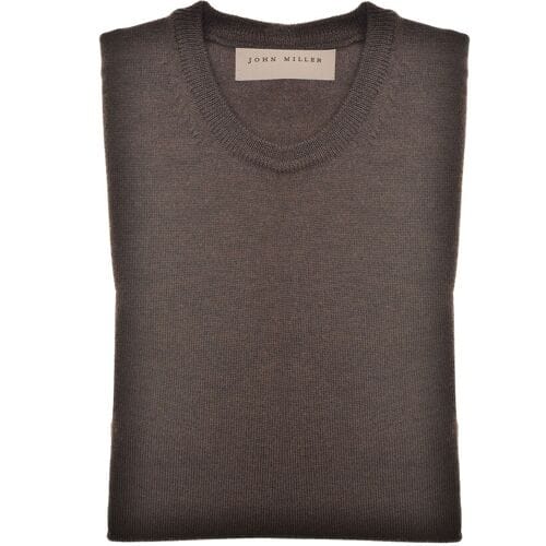 John Miller Trui Merino R-Neck Donker Bruin / male