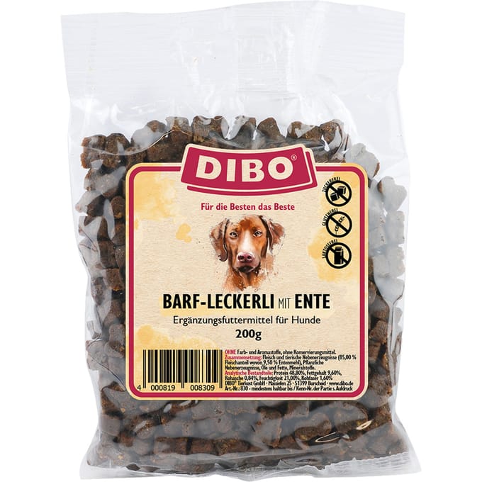 6 x 200 g DIBO BARF-snoepjes met eend hondensnacks