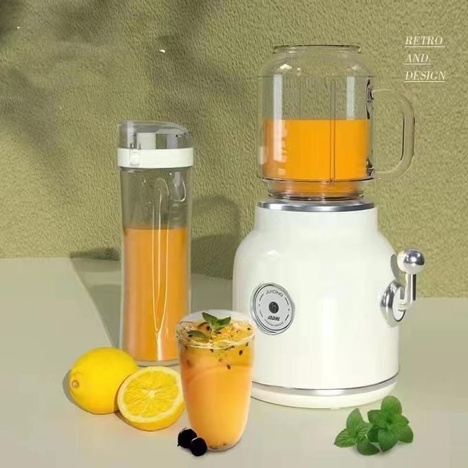 Mini Blender met Dubbele Beker Retro Shake- en IJs Crusher Maker Aanrecht Sapblender met wit