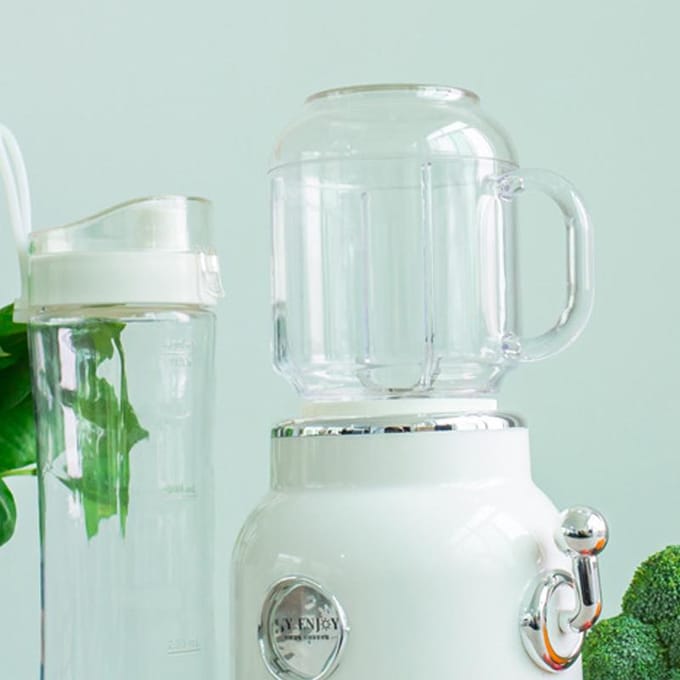 Mini Blender met Dubbele Beker Retro Shake- en IJs Crusher Maker Aanrecht Sapblender met wit