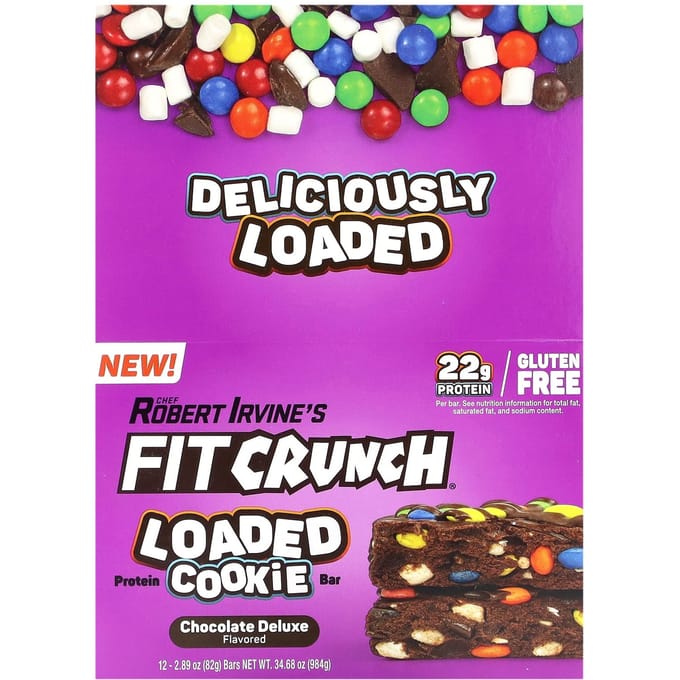 FITCRUNCH, Barre Cookie Protéinée, Chocolat Deluxe, 12 barres, 2,89 oz (82 grammes) chaque