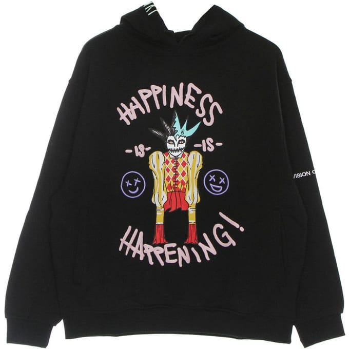 Lichtgewicht herensweatshirt met capuchon, oversized capuchon met poppenprint, zwart