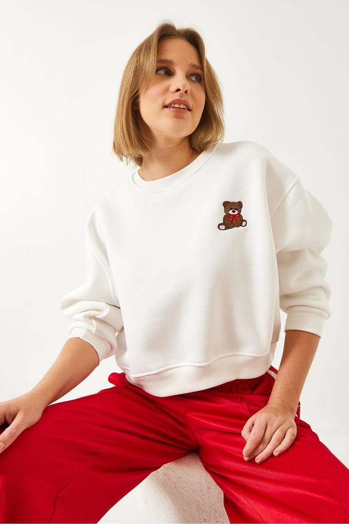 Geborduurd Korte Sweatshirt met Strik