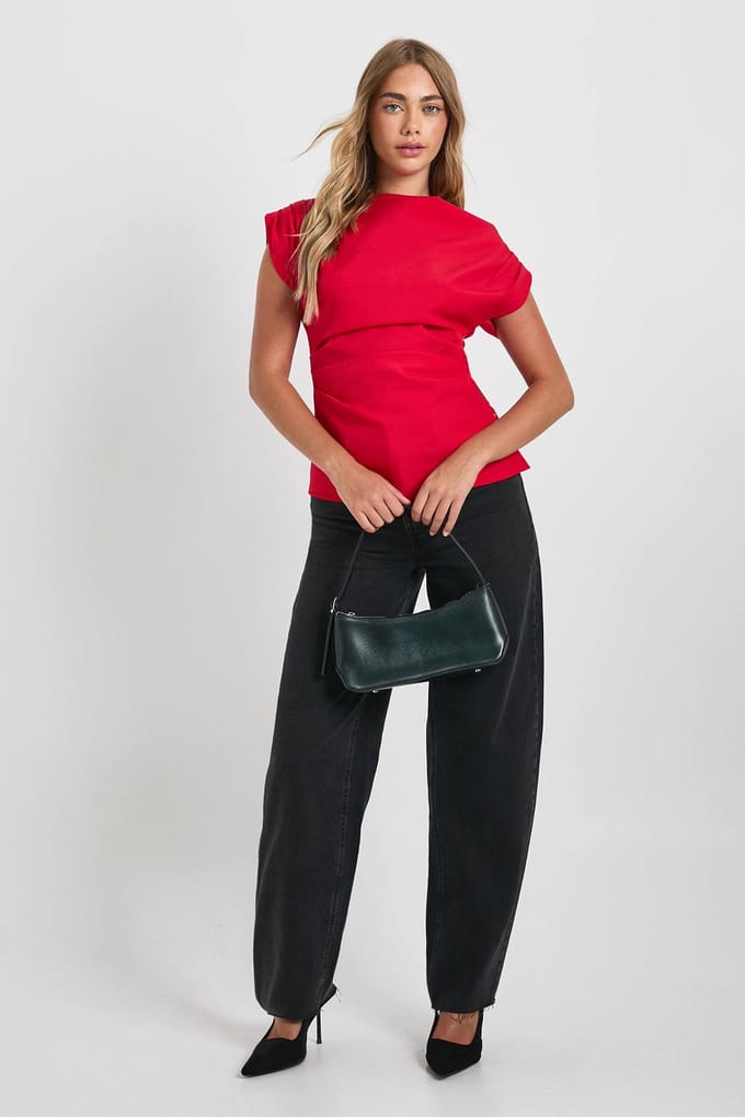 boohoo Dames Geweven top met een schouder en langwerpige snit | Red | Maat: 6