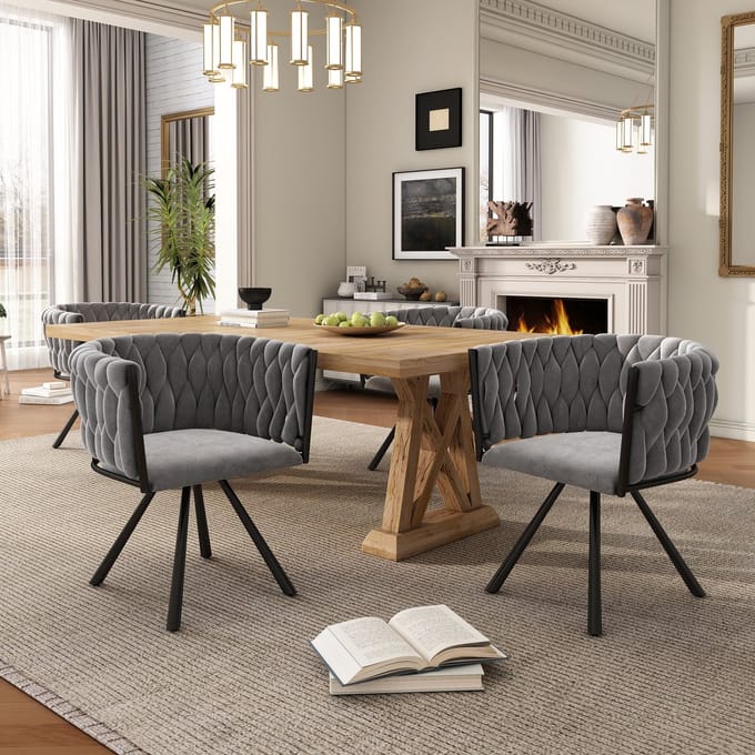 REDOM Eetkamerstoelen Set Van 4 - Draaibaar - Modern - Fluweel - Grijs