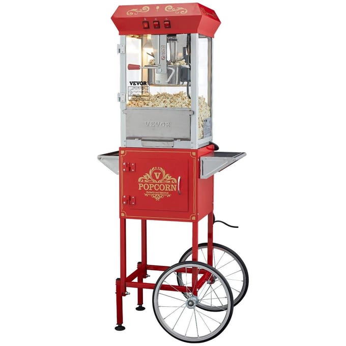 Popcornmachine met Kar Popcornmaker 850W 8 Oz 48 Kopjes Rood