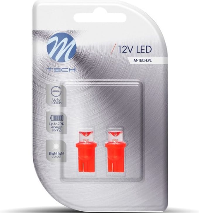 M-Tech LED W5W 12V - Basic 1x Led diode - Concaaf Rood - Set