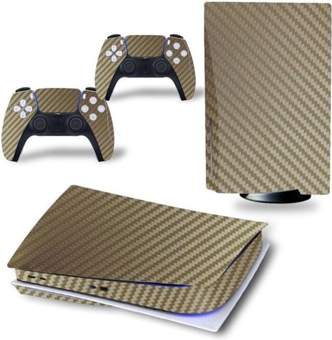 Gadgetpoint - Console & Controller Stickers voor PS5, PlayStation 5 - Performance Gaming Skin - Bescherming Accessoires - Carbon - Goud