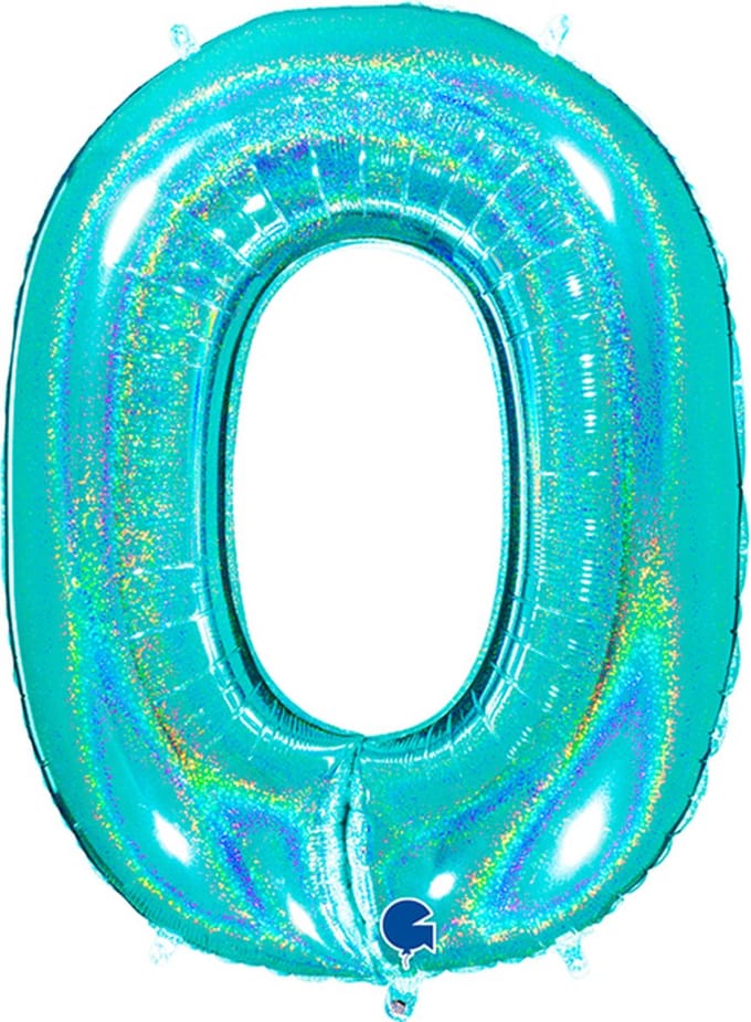Folieballon Cijfer 0 Glitter Tiffany Blue - 102 cm