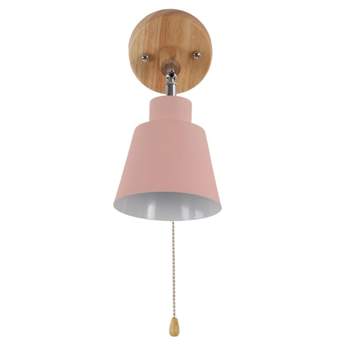 Macaron Wandlamp voor Nachtkastje Ruimtebesparend Roze Lampenkap Wandlampen met Houten Basis voor Woonkamer beige
