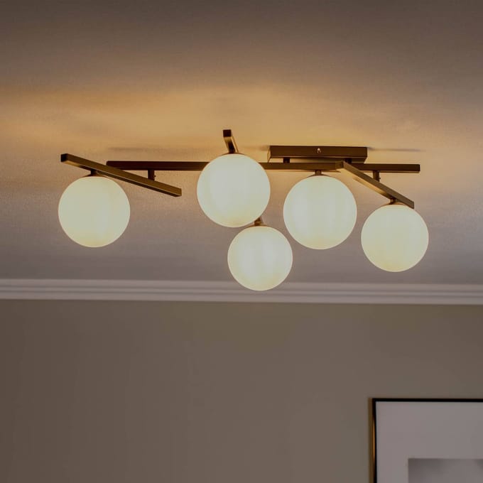 Emibig Mooie zwarte plafondlamp met 5 witte bollen E14 - Perfect voor moderne interieurs