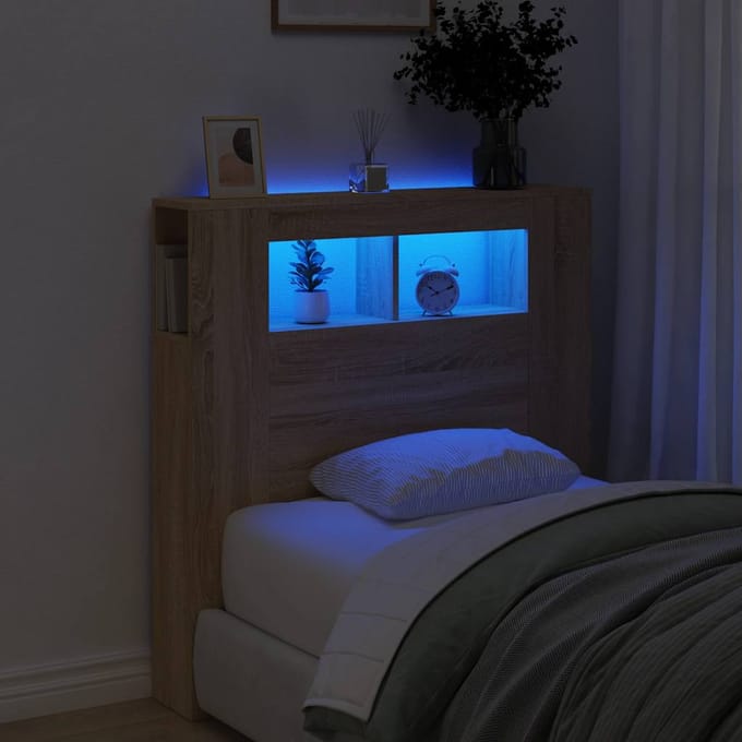 vidaXL - Hoofdeinde - met - LED - 100x18,5x103,5 - cm - bewerkt - hout - sonoma - eiken