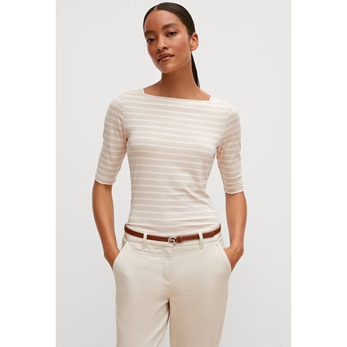 Dames T-shirt met vierkante hals van gestreepte viscose COMMA