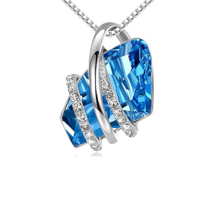QoF Kristal Steen Blauw – Zilver Ketting Lengte 45cm