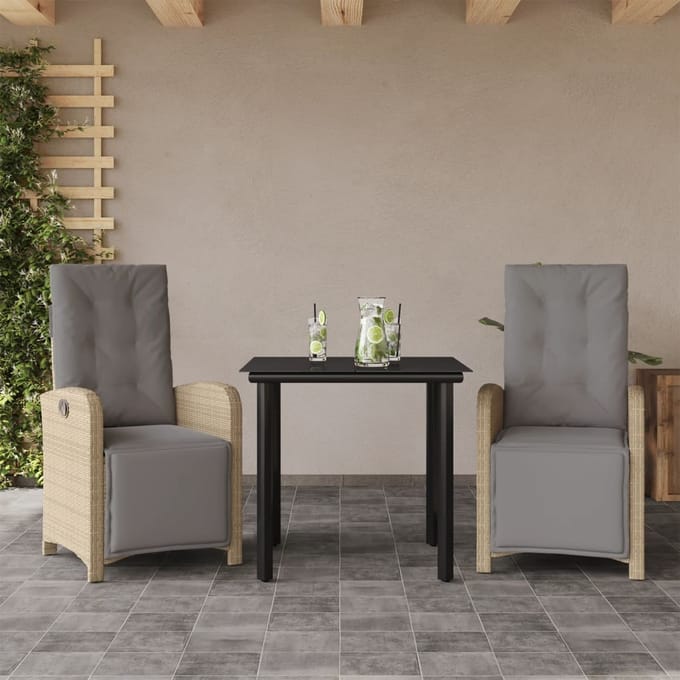 vidaXL - 3-delige - Bistroset - met - kussens - poly - rattan - beige