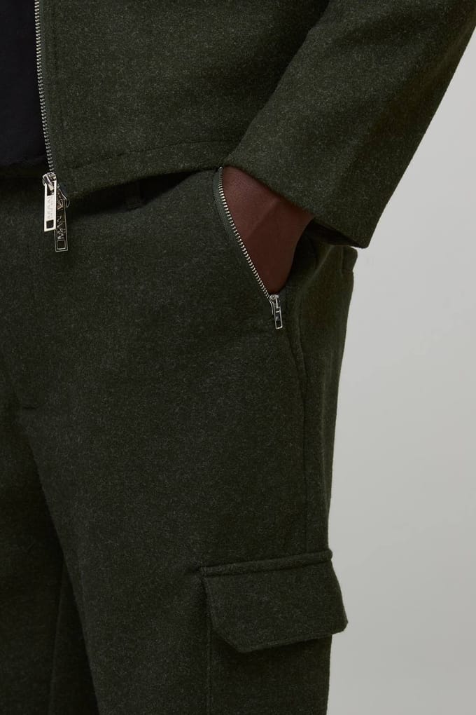 Relaxed Fit Wollen Look Broek met Vaste Tailleband | Khaki | Size 30