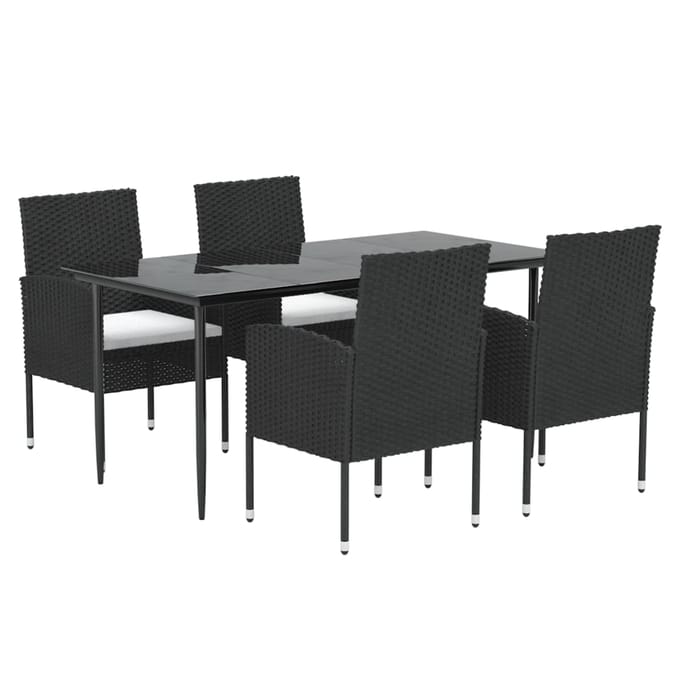 vidaXL - 5-delige - Tuinset - met - kussens - poly - rattan - zwart
